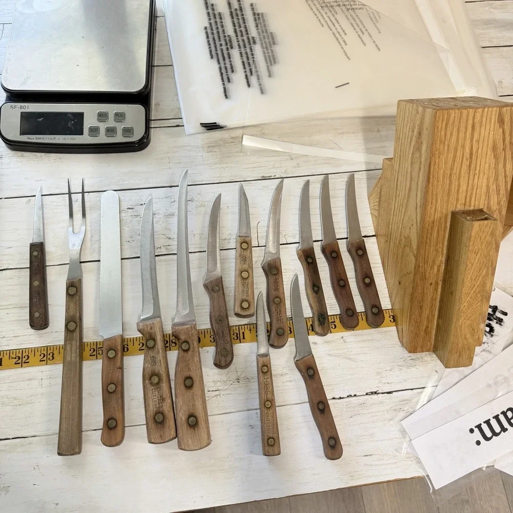 Vintage Chicago Cutlery Kitchen Knife Set of 12 Knives Block W/ Extra